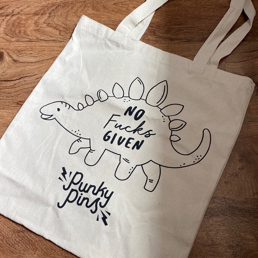 NWOT Punky Pins No F*cks Given Stegosaurus Dinosaur Tote Bag - Picture 3 of 4